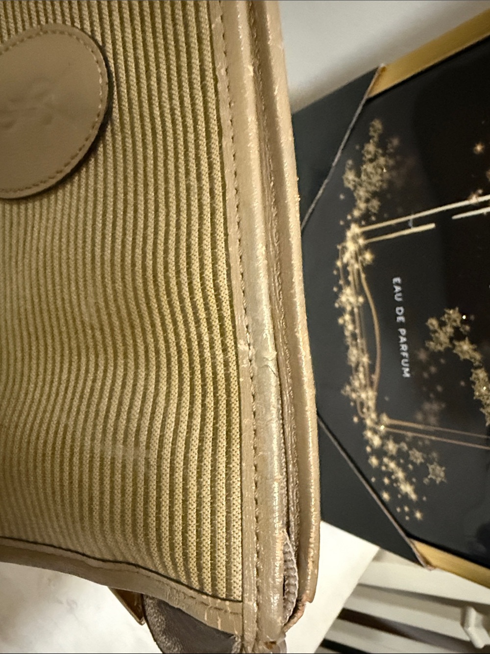 Yves Saint Laurent Gold Textured Toiletry Bag with YSL Oval Medallion - Picture 15 of 16